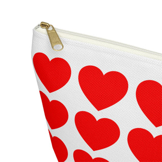 Red Heart Pattern Accessory Pouch — Zip T‑Bottom Makeup Bag for Valentine’s Day