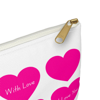 Heart Pattern Accessory Pouch — Pink Conversation Hearts "I Love You" Cosmetic Bag for Valentine's Day