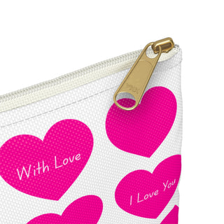 Heart Pattern Accessory Pouch — Pink Conversation Hearts "I Love You" Cosmetic Bag for Valentine's Day