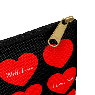 Valentine Heart Pattern Accessory Pouch — Red Conversation Hearts Makeup Bag
