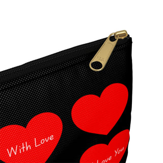 Valentine Heart Pattern Accessory Pouch — Red Conversation Hearts Makeup Bag