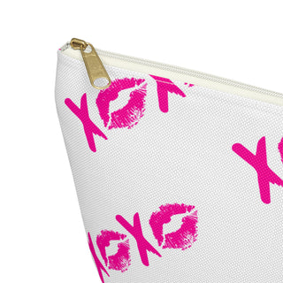 Accessory Pouch — Pink XOXO Lip Print T-Bottom Cosmetic Bag