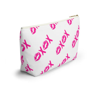 Accessory Pouch — Pink XOXO Lip Print T-Bottom Cosmetic Bag