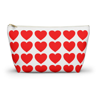 Red Heart Pattern Accessory Pouch — Zip T‑Bottom Makeup Bag for Valentine’s Day