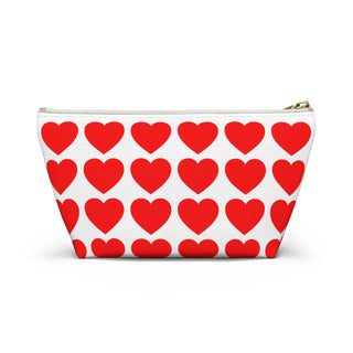 Red Heart Pattern Accessory Pouch — Zip T‑Bottom Makeup Bag for Valentine’s Day