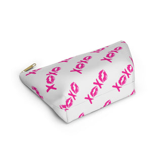 Accessory Pouch — Pink XOXO Lip Print T-Bottom Cosmetic Bag
