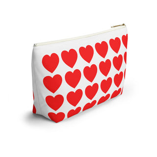Red Heart Pattern Accessory Pouch — Zip T‑Bottom Makeup Bag for Valentine’s Day