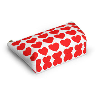 Red Heart Pattern Accessory Pouch — Zip T‑Bottom Makeup Bag for Valentine’s Day