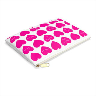 Heart Pattern Accessory Pouch — Pink Conversation Hearts "I Love You" Cosmetic Bag for Valentine's Day