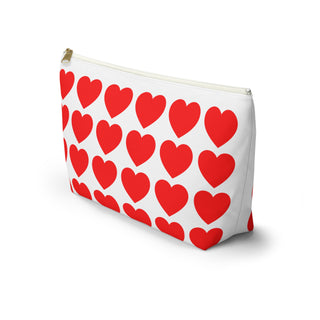 Red Heart Pattern Accessory Pouch — Zip T‑Bottom Makeup Bag for Valentine’s Day