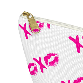 Accessory Pouch — Pink XOXO Lip Print T-Bottom Cosmetic Bag