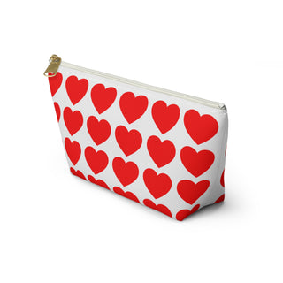 Red Heart Pattern Accessory Pouch — Zip T‑Bottom Makeup Bag for Valentine’s Day