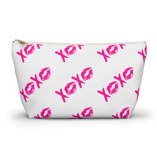 Accessory Pouch — Pink XOXO Lip Print T-Bottom Cosmetic Bag
