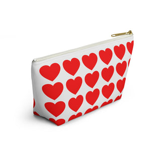 Red Heart Pattern Accessory Pouch — Zip T‑Bottom Makeup Bag for Valentine’s Day