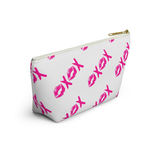 Accessory Pouch — Pink XOXO Lip Print T-Bottom Cosmetic Bag