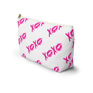 Accessory Pouch — Pink XOXO Lip Print T-Bottom Cosmetic Bag